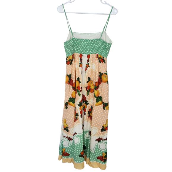 Caroline Constas Fruit Print Linen Blend Maxi Dress M Cottagecore Farmhouse Chic - Picture 3 of 9